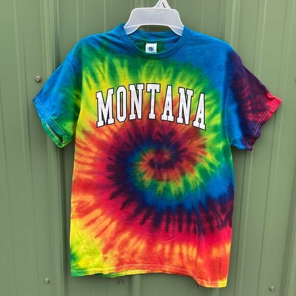 Tie Dye Montana Logo Cotton Rainbow Short Sleeve T-Shirt Size M - Picture 1 of 3
